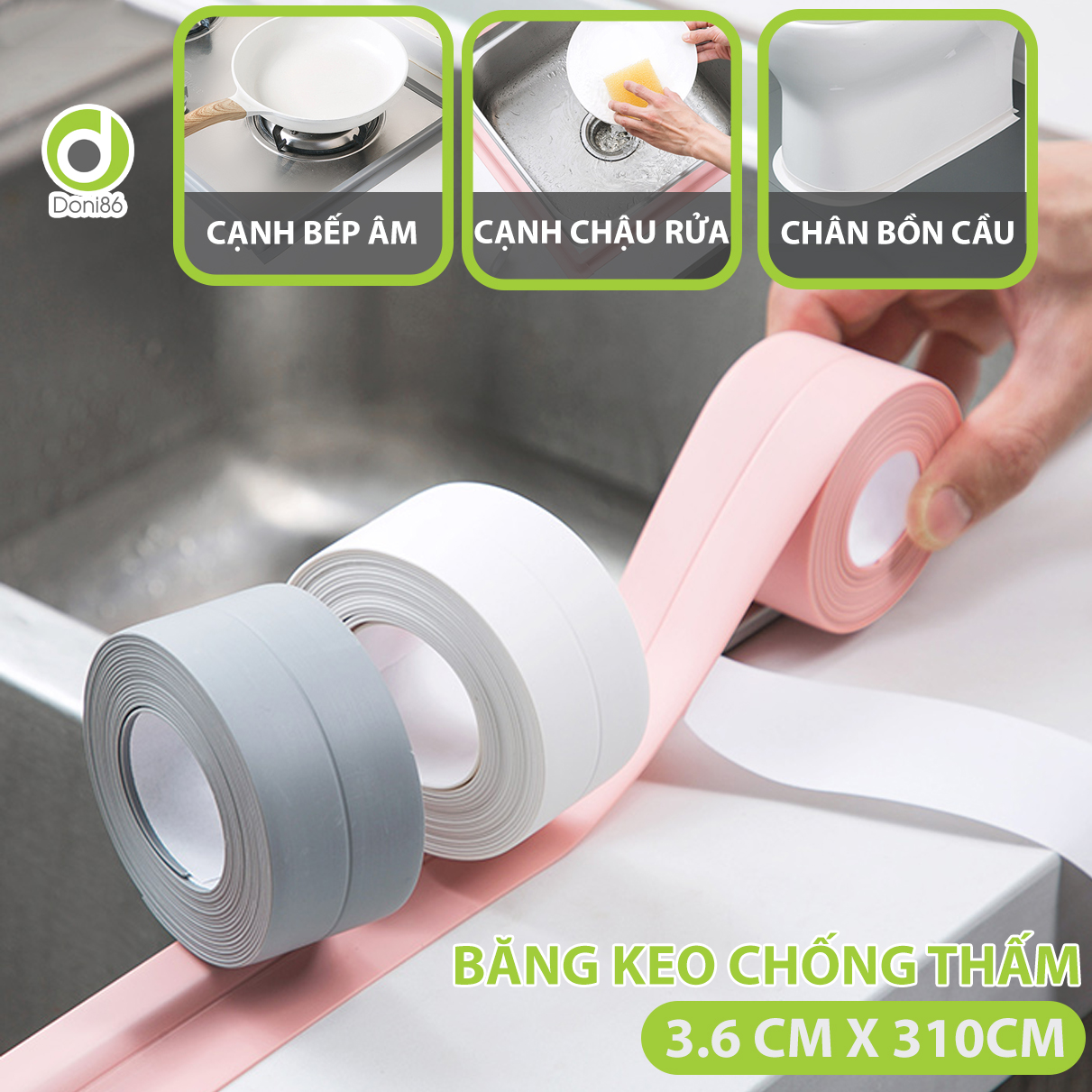 Băng keo chống thấm nước dán kẽ hở bếp, chậu rửa chén, nhà vệ sinh không gây nấm mốc bám vào - DOPK152