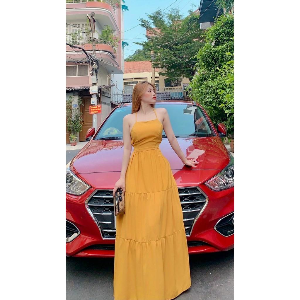 Đầm Maxi 2 Dây Dáng Xoè Màu Vàng, Hở Lưng Thích Hợp Cho Nàng Đi Biển Chụp Hình So Deep - KÈM ẢNH THẬT