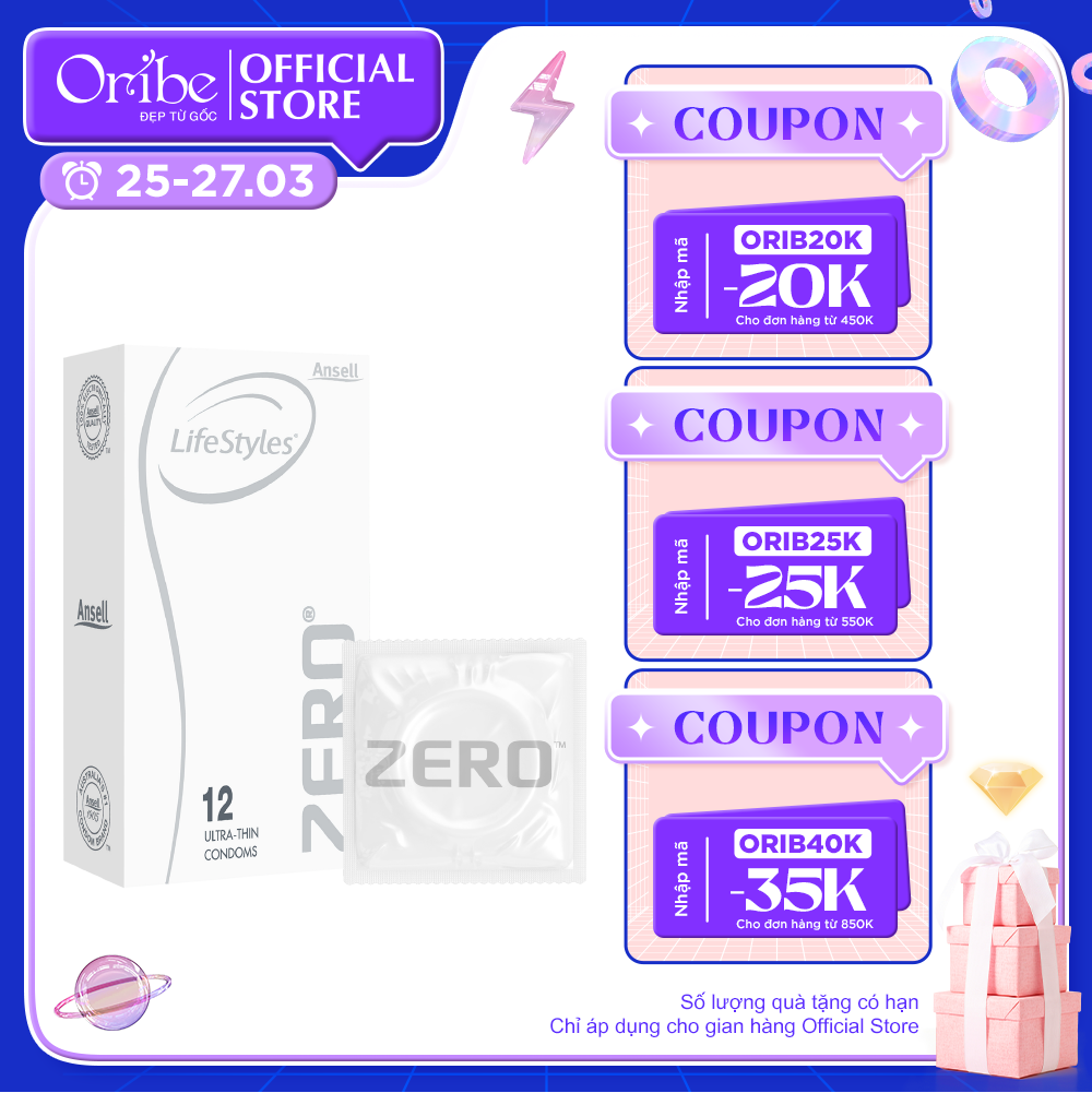 Bao cao su LifeStyles Zero làm từ cao su thiên nhiên cao cấp siêu mỏng cảm giác chân thật ( 12 Cái / Hộp ) - Xuất xứ Úc ( Hàng Chính Hãng )