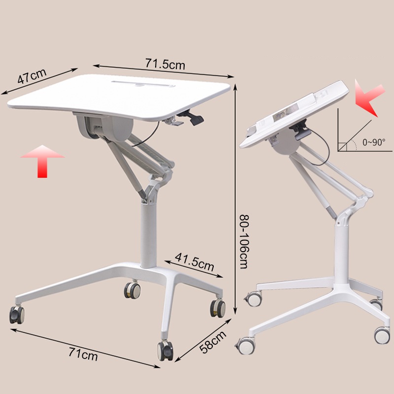 Bàn làm việc gấp gọn nâng hạ thông minh có bánh xe di động - Bàn làm việc đứng để laptop máy tính màu trắng 47cm x 71cm