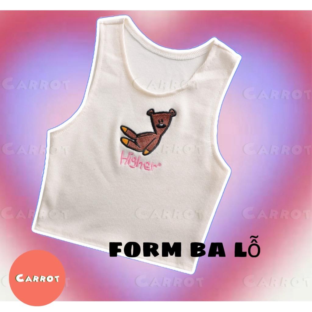 Áo croptop nữ sát nách không tay kiểu ôm body tank top vải thun gân hình gấu co giãn tốt carrotxinhdep