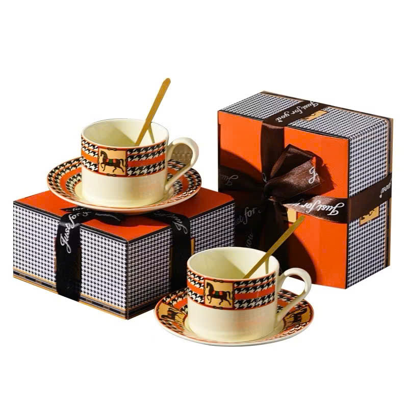 Bộ Cốc Uống Trà, Cà Phê Cao Cấp Kèm Đĩa Sứ Họa Tiết Tinh Tế - Quà Tặng Sang Trọng - HÀNG CHÍNH HÃNG MINIIN