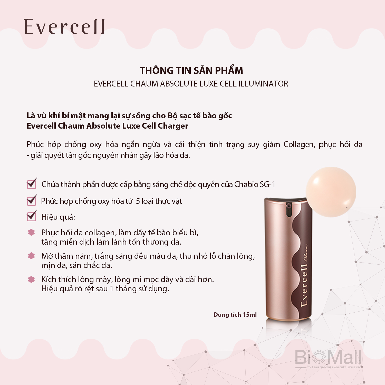 Đèn chiếu sáng Tế bào gốc tinh khiết Chống lão hóa EVERCELL Chaum Absolute Luxe Cell Illuminator 15ml