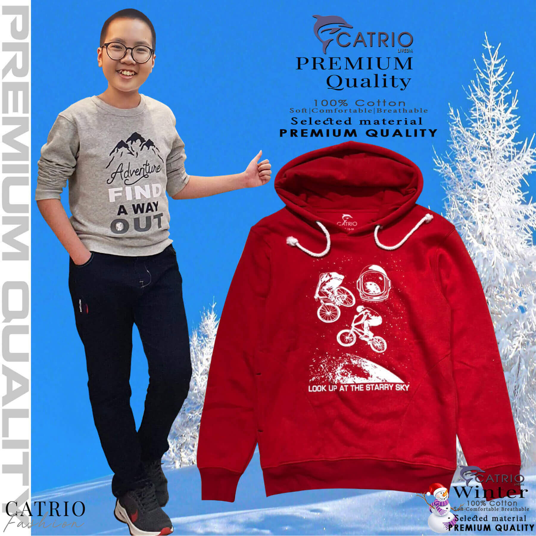 ÁO HOODIES TRẺ EM CATRIO in XE ĐẠP BAY là áo thun dài tay có mũ có túi thời trang, vải 100% cotton dày, ấm mùa thu đông phù hợp với trẻ em bé trai, bé gái 9 tuổi 32kg-34kg kết hợp quần dài cotton CATRIO thành bộ đồ đẹp MÀU ĐỎ