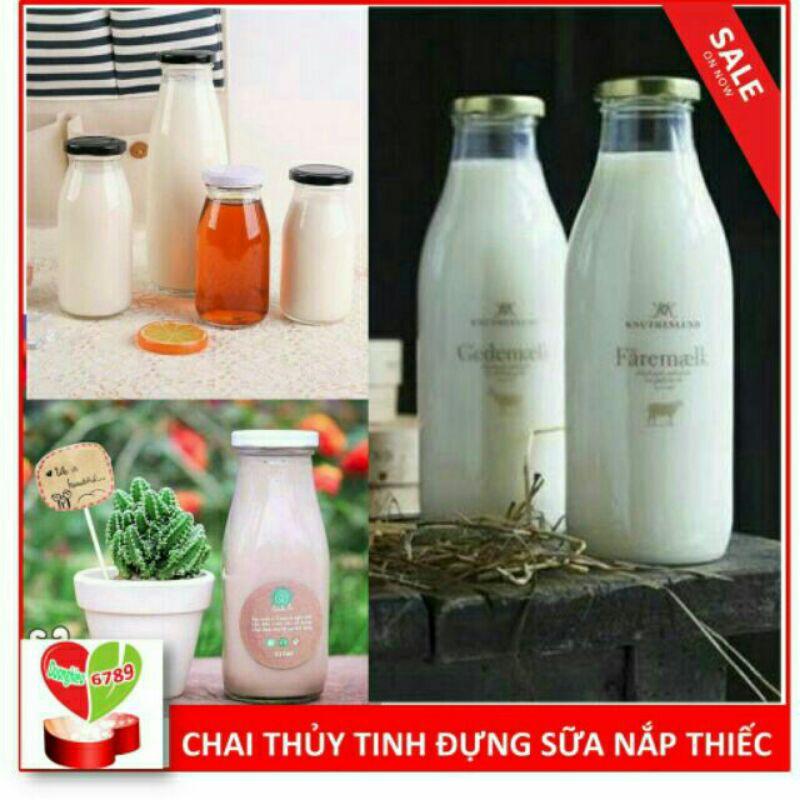 Chai Thủy Tinh 500ml Đựng Sữa Chua Có Nắp