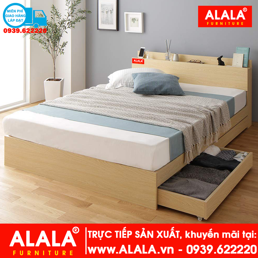 Giường ngủ ALALA43 (1m8x2m) gỗ HMR chống nước - www.ALALA.vn® - Za.lo: 0939.622220