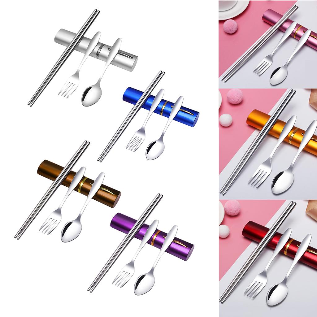 Tableware Stainless Steel Travel Portable Chopsticks, Forks Spoons