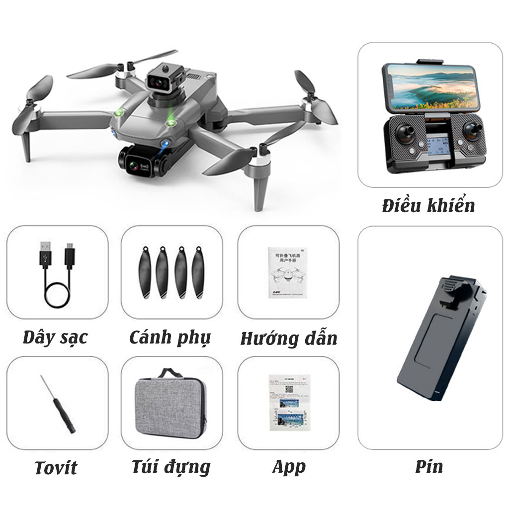 Máy bay không người lái có camera flycam K998 Max, drone mini camera 8k động cơ không chổi than, gimbal chống rung điện tử, tự bay trở về