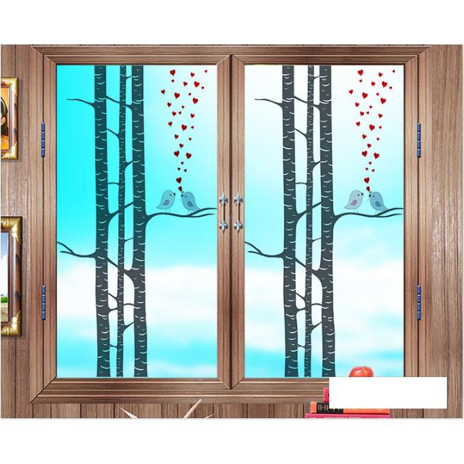 Decal Dán Kính Cao Cấp - Thân Cây Lớn và Đôi Chim Tình Yêu