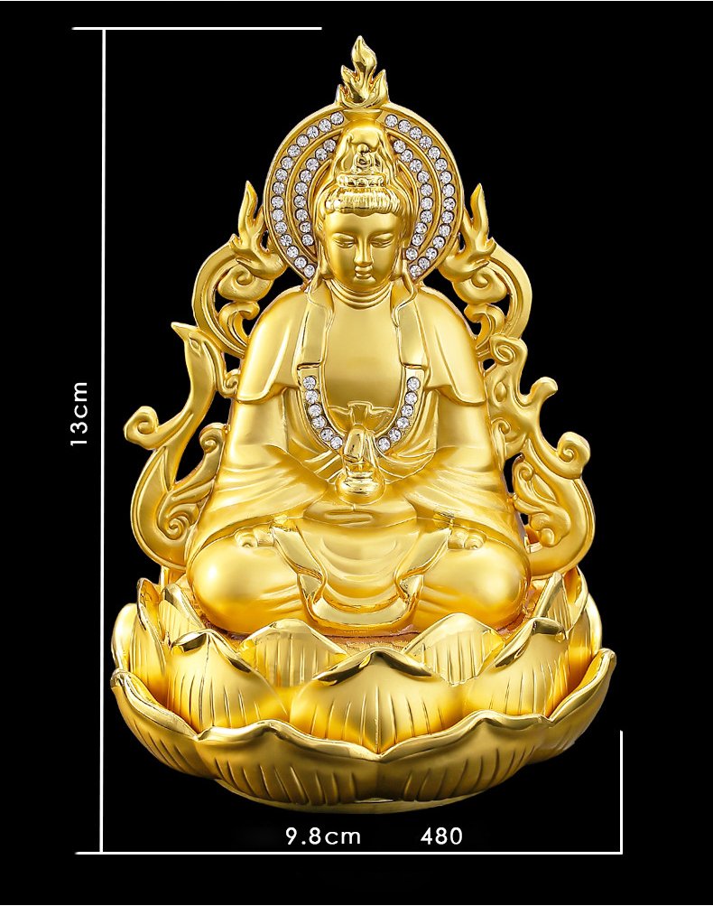 Tượng Phật Quan Âm bằng hợp kim mạ vàng ngồi đài sen để xe ô tô C13