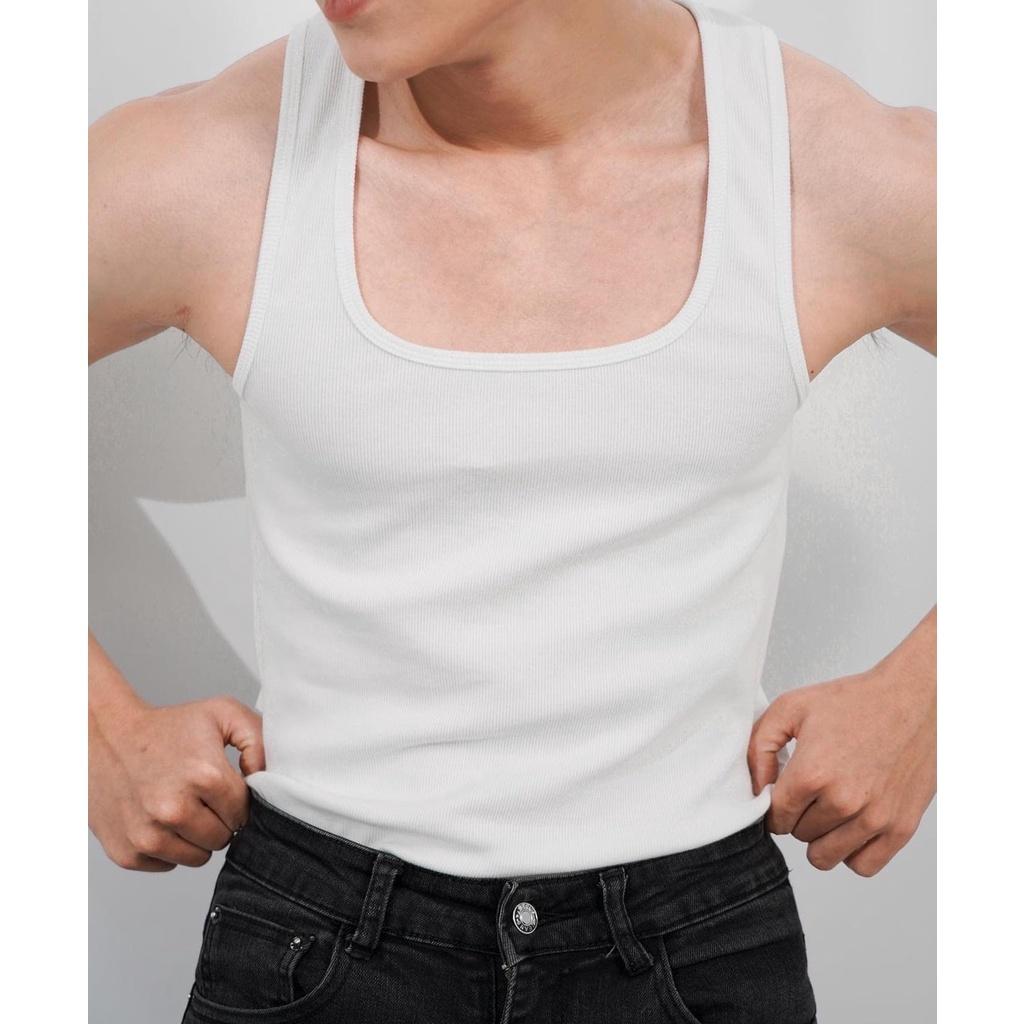 Áo Thun Ba Lỗ Tank Top Nam Cổ Vuông Nhiều Màu Vải Cotton Tăm Gân Thương Hiệu Mr Twins