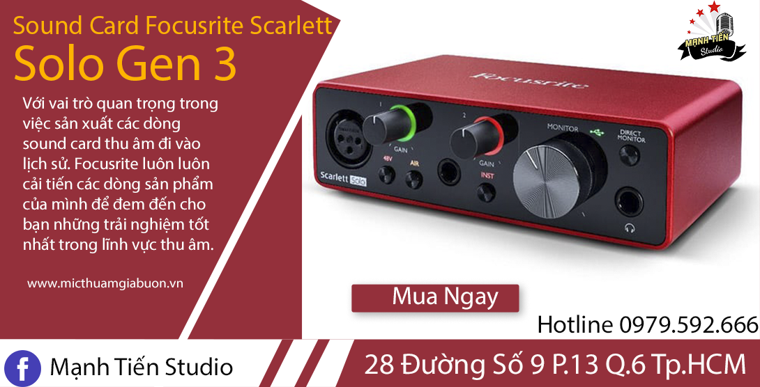 Sound Card thu âm chuyên nghiệp Focusrite Scarlett Solo (Gen3) - Hàng Nhập Khẩu