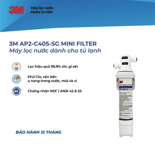 Máy Lọc Nước 3M Mini Fitler AP2-C405-SG Nước Uống Trực Tiếp Hoặc Gắng Vào Tủ Lạnh Side-By-Side - Hàng Chính Hãng 3M