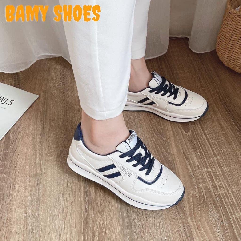 Giày Thể Thao Nữ Chạy Bộ Trắng Phản Quang phối 2 Sọc kẻ Siêu Nhẹ Kiểu Dáng Nhẹ Nhàng, Êm Chân
