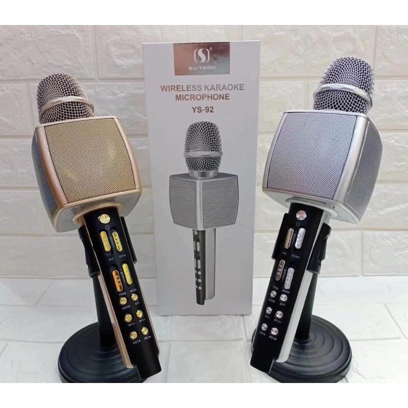 Micro karaoke bluetooth không dây, Mic karaoke YS92 có loa bass chuẩn, Bảo hành 6 tháng