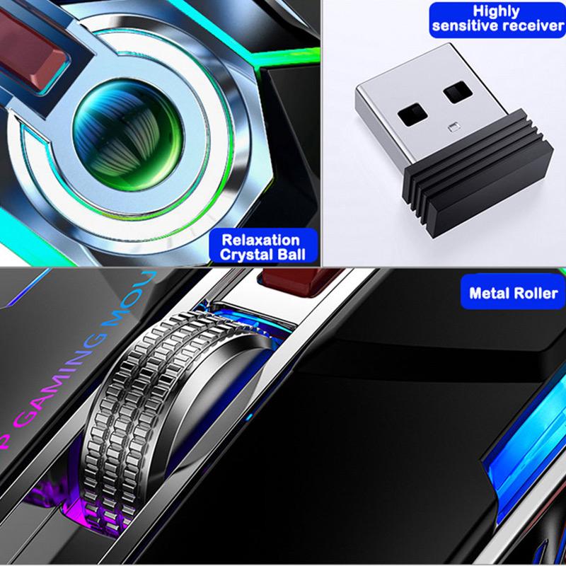 Chuột Chơi Game Không Dây Pin Sạc 2.4G Im Lặng 1600DPI Thiết RGB LED Backlit USB Thu Chuột Game Thủ Cho Máy Tính/Laptop