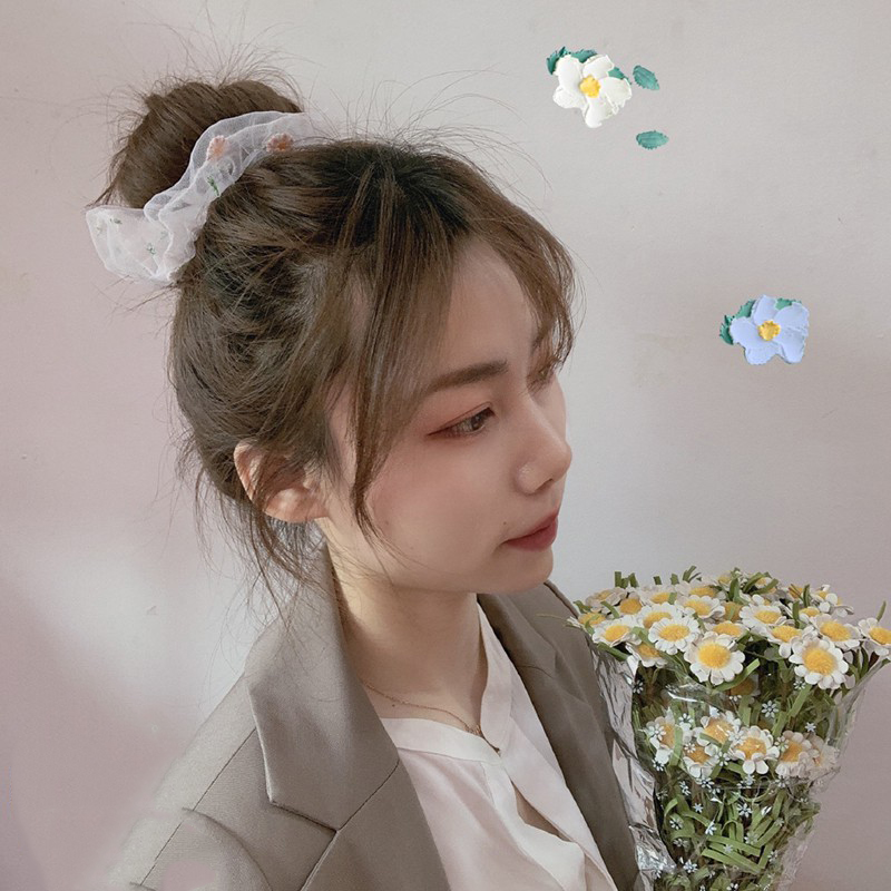 Dây buộc tóc scrunchies hoa cúc Hàn Quốc, chun búi tóc vải hot trend SC02 sẽ dễ dàng biến hóa kiểu tóc cột xinh đẹp