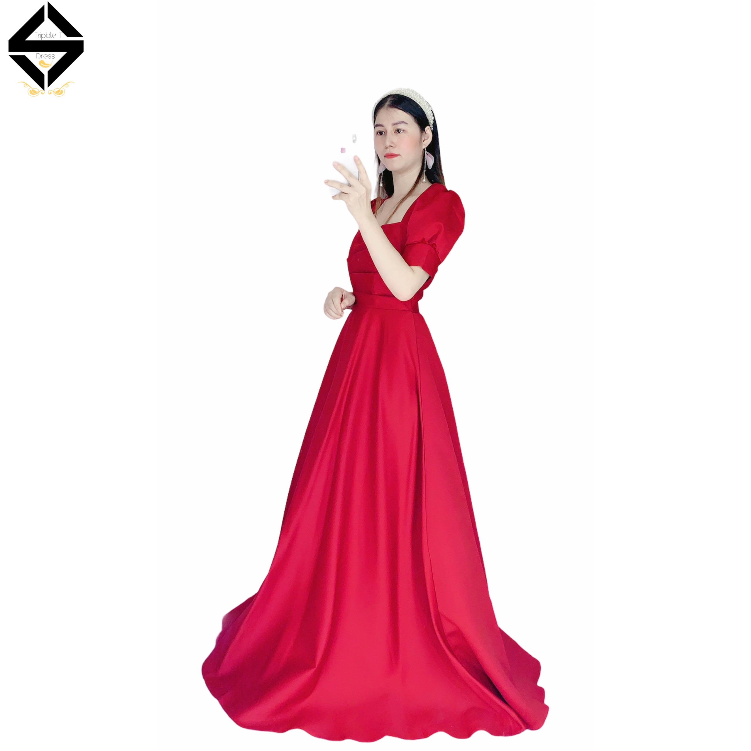 Đầm maxi dự tiệc mặc cưới siêu xinh TRIPBLE T DRESS - size M/L ( ảnh/video thật) MS161Y