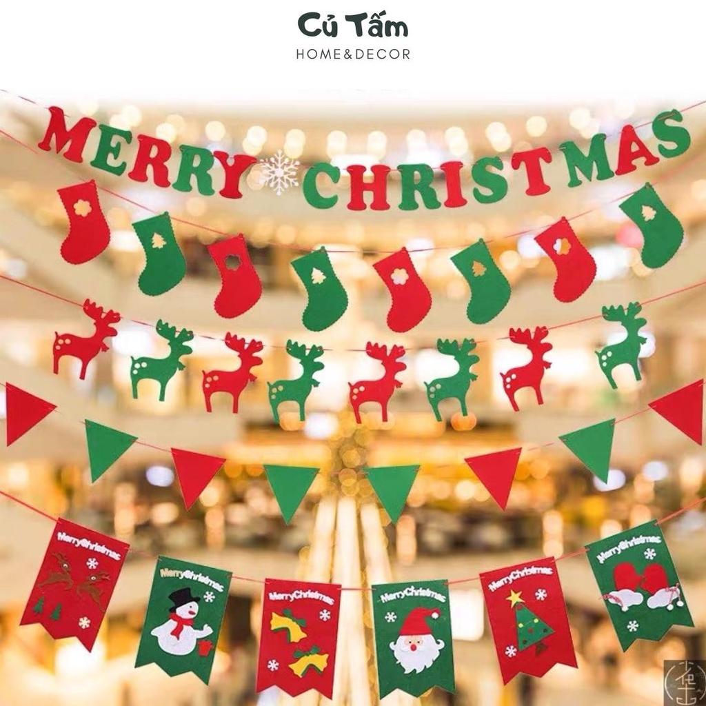 Dây treo Giáng sinh, cờ treo trang trí Noel, cây thông, Merry Christmas dài 3m