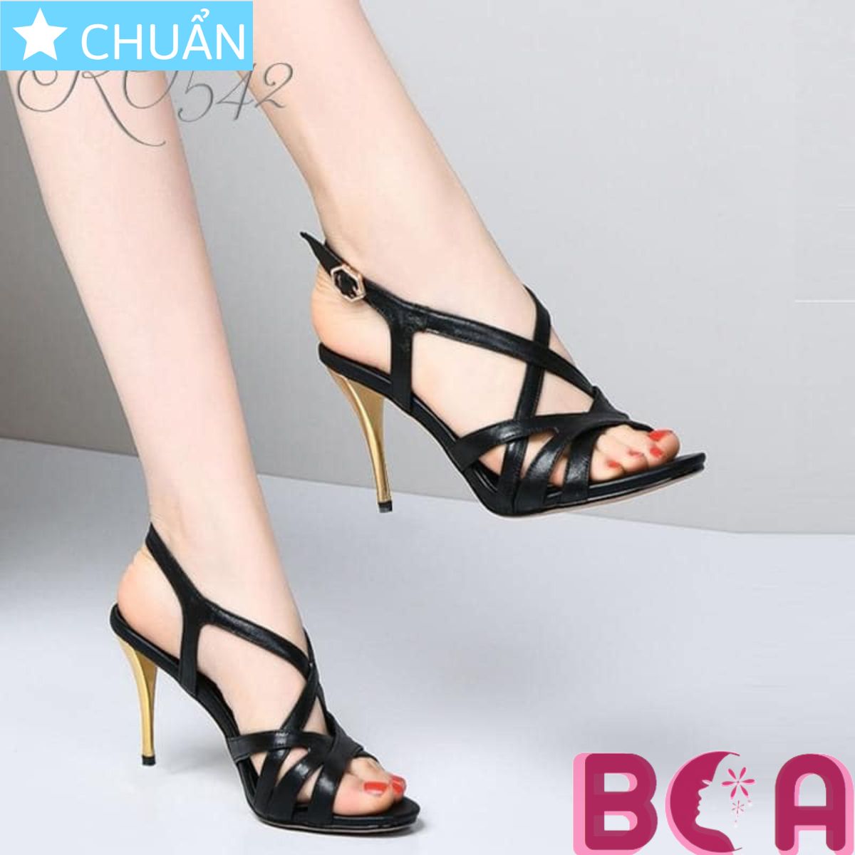 Giày cao gót nữ màu đen 7p RO542 ROSATA tại BCASHOP gót nhọn, hở mũi, kiểu dáng sandal tôn dáng, thời trang, sang trọng