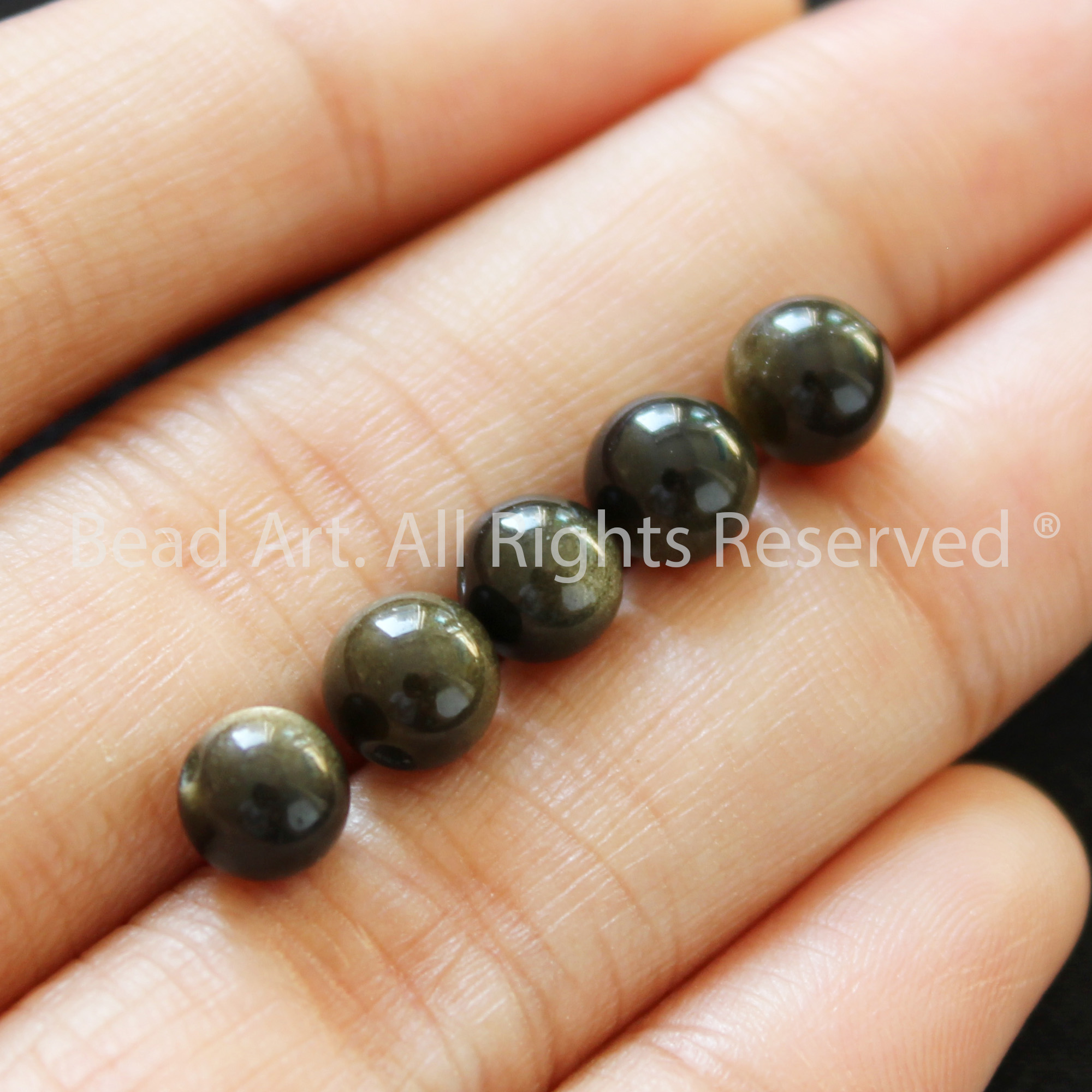 [1 Hạt/3 Hạt] 6MM Đá Obsidian Màu Đen Ánh Xám Tự Nhiên, Phối Vòng Tay Phong Thuỷ, Trang Sức, Chuỗi Hạt, Mệnh Thuỷ, Mộc - Bead Art