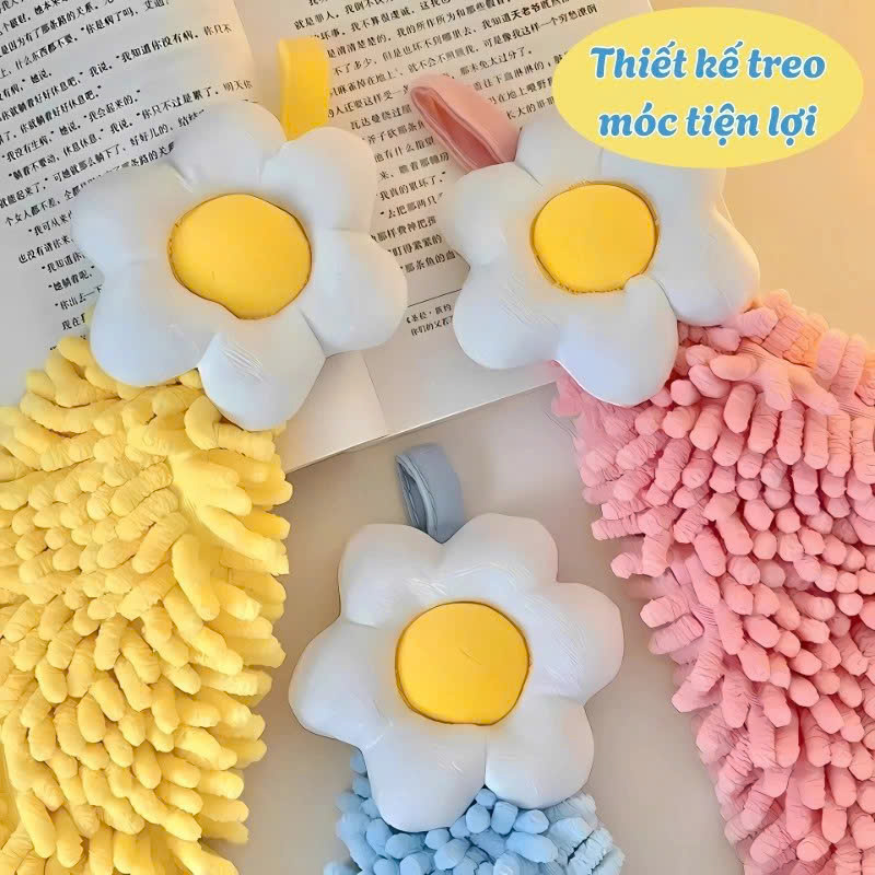 Khăn Lau Tay Hình Bông Hoa Treo Tường Microfiber -Khăn Lau Tay Siêu Mềm Treo Nhà Bếp/Nhà Tắm - Khăn Treo Tường Dạng Tua Mềm Mại - Khăn Lau Tay Thấm Hút Khăn Lau Tay Decor Gắn Tường Microfiber