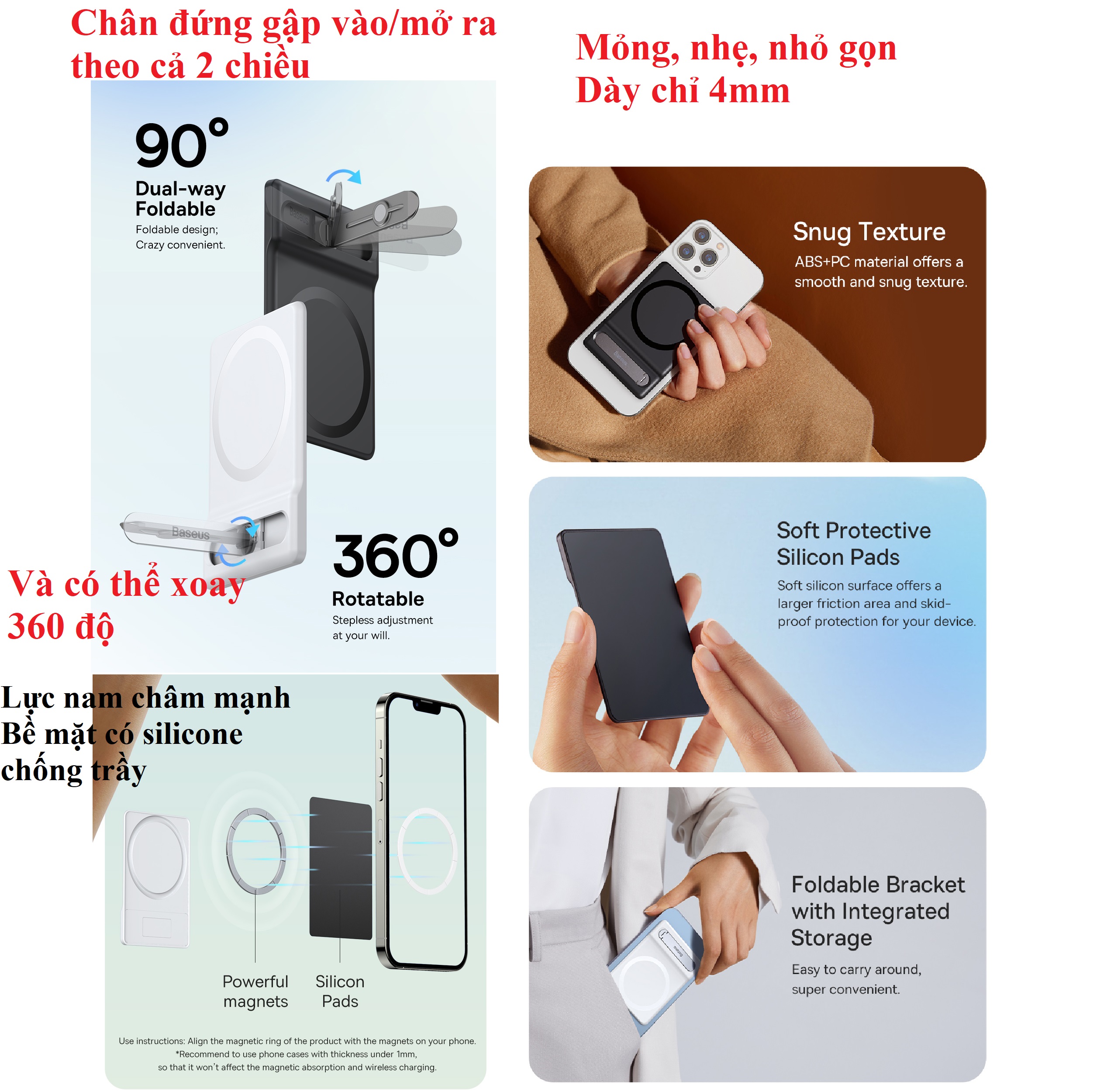 Giá đỡ điện thoại để bàn hít nam châm có thể gập gọn cho iPhone Baseus Foldable Magnetic Bracket _ Hàng chính hãng