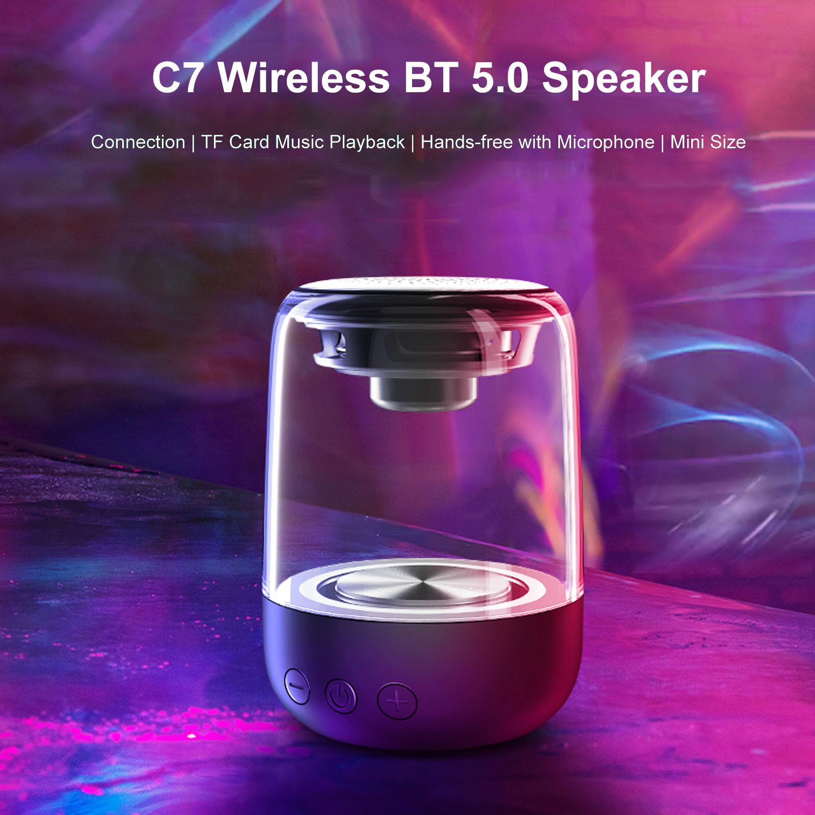 Loa Kết Nối TWS Thẻ TF C7 Mini Không Dây Bluetooth 5.0 Với Đèn LED Trong Suốt