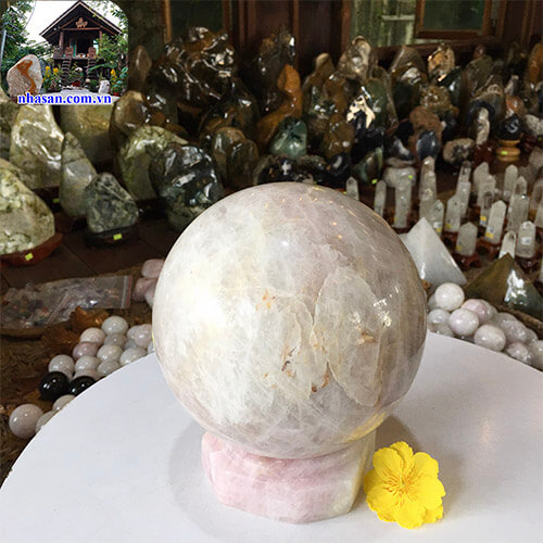 Quả cầu phong thủy đá thạch anh hồng tự nhiên QC757 nặng 8kg đường kính 17cm (hồng) – Vật phẩm phong thủy may mắn