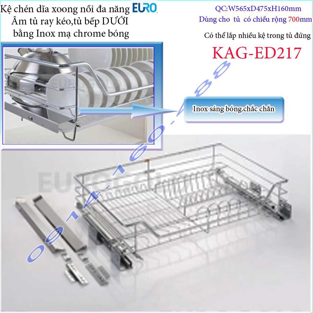 Kệ chén dĩa xoong nồi đa năng âm tủ KAG-ED217-70cm, Kệ đa năng Euro có ray giảm chấn 70cm