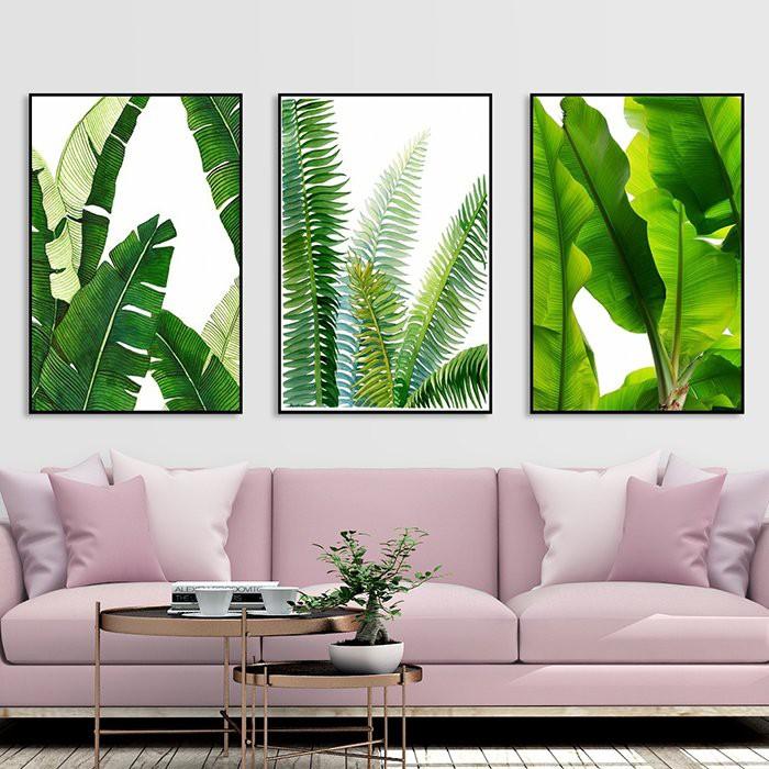 Bộ 3 Tranh Treo Tường 3 Lá Xanh 2 - Tranh canvas treo tường giá rẻ - Tặng kèm đinh 3 chân không cần khoan tường