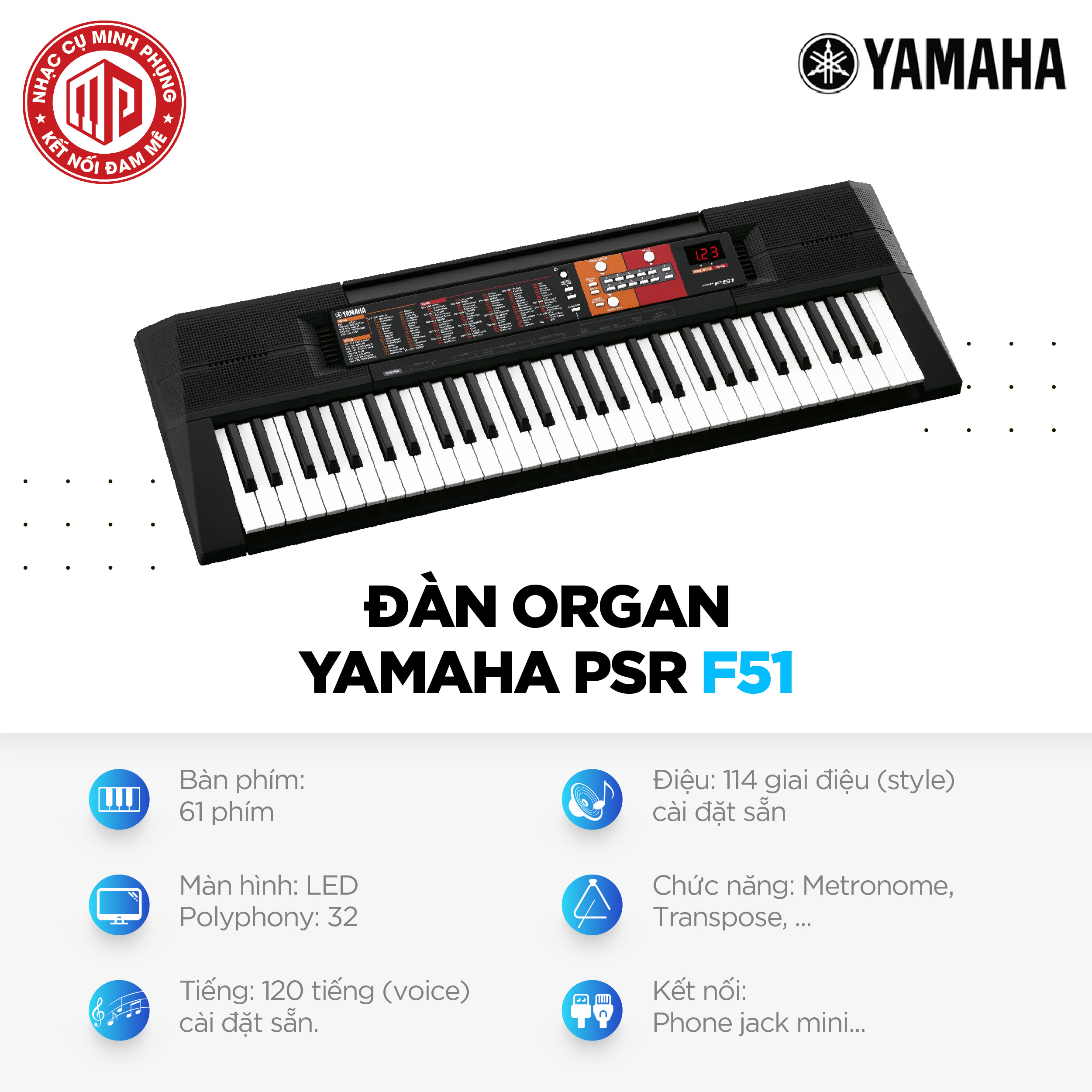 Đàn Organ Yamaha PSR F51 - Màu đen - Hàng chính hãng