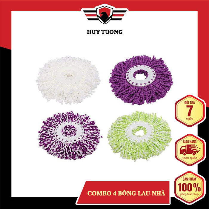 Combo 4 Đầu bông lau nhà tròn, bông lau tròn xoay 360 độ ( Giao màu ngẫu nhiên ) cao cấp - Huy Tưởng