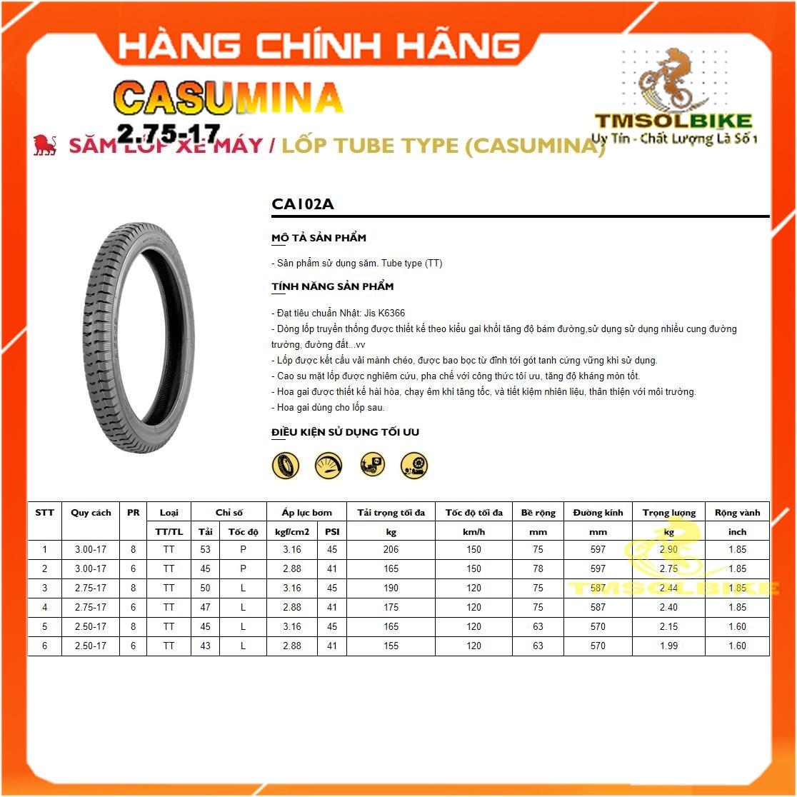 Vỏ Lốp Xe Máy 2.75 - 17 CASUMINA Cho Bánh Sau Chuyên Dùng Chở Nặng, Địa Hình Xấu, Chịu Lực Tải Trọng Lớn