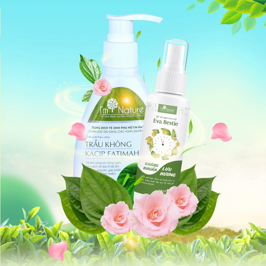 Combo Dung Dịch Vệ Sinh Trầu Không I'm Nature 150ml &amp; Xịt Khử Mùi Vùng Kín Eva Bestie 100ml