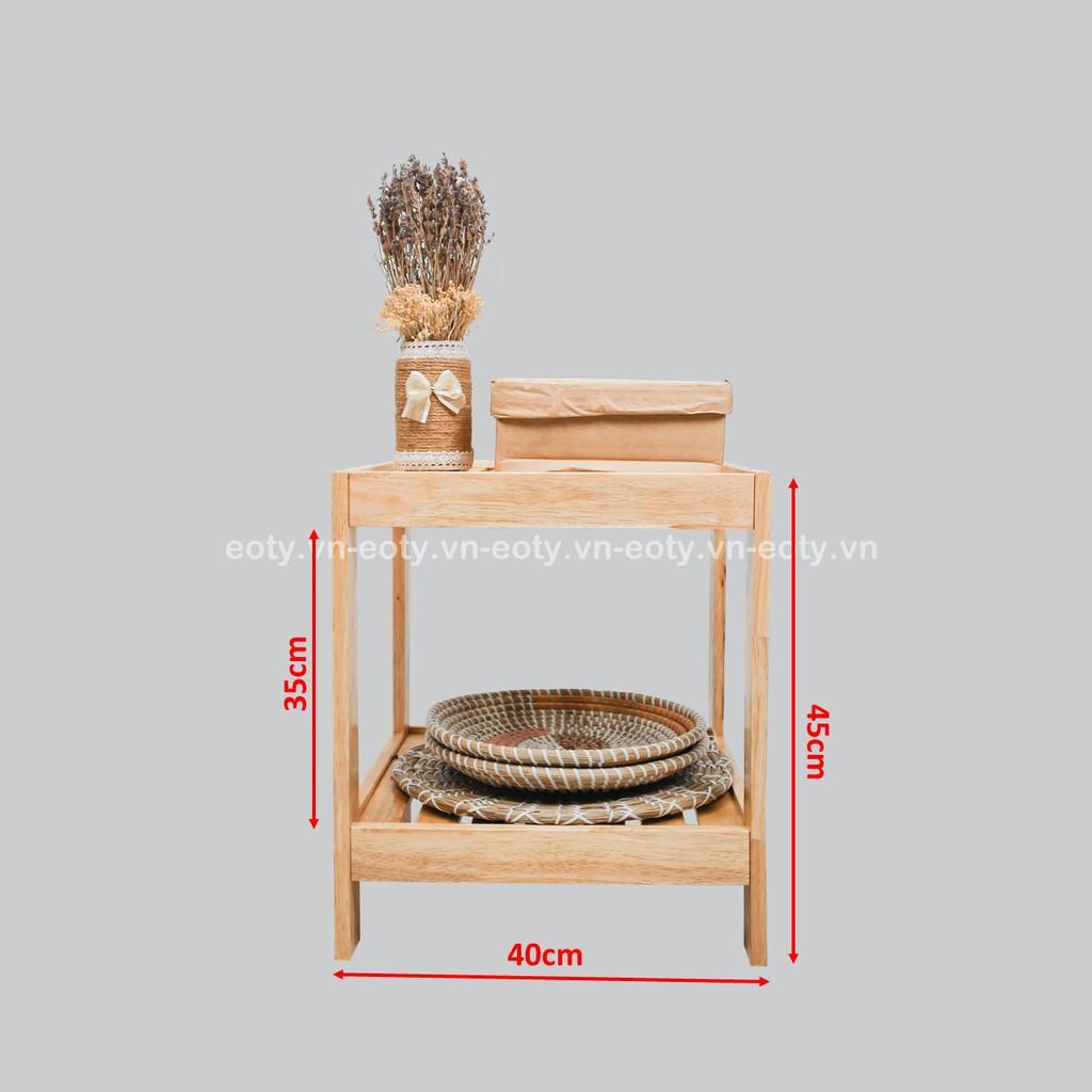 Tủ đầu giường, kệ gỗ 2 tầng trang trí gỗ cao su 40cm