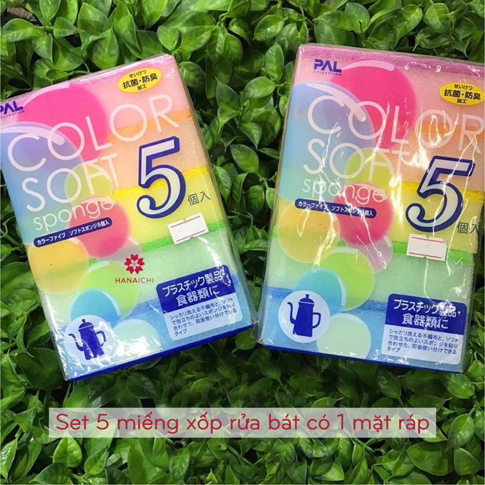 Set 5 miếng xốp rửa bát có 1 mặt ráp