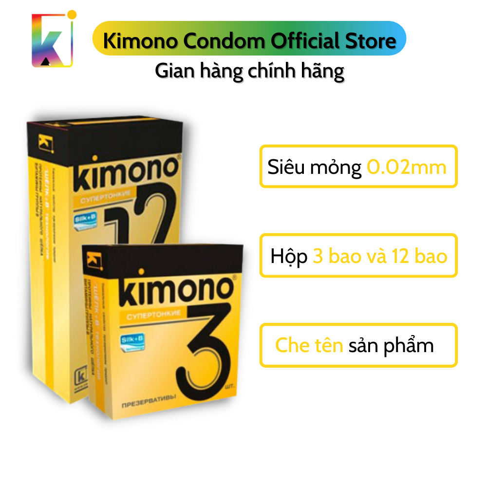 Combo Bao cao su Kimono Gold Siêu mỏng 0.02mm - Bôi trơn gốc nước - Hộp 12 bao và hộp 3 bao