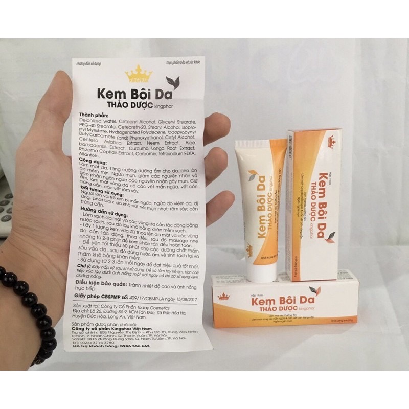 Kem bôi da Thảo dược Kingphar, tube 25g, dưỡng ẩm, ngừa mụn, giảm mẩn ngứa trên da