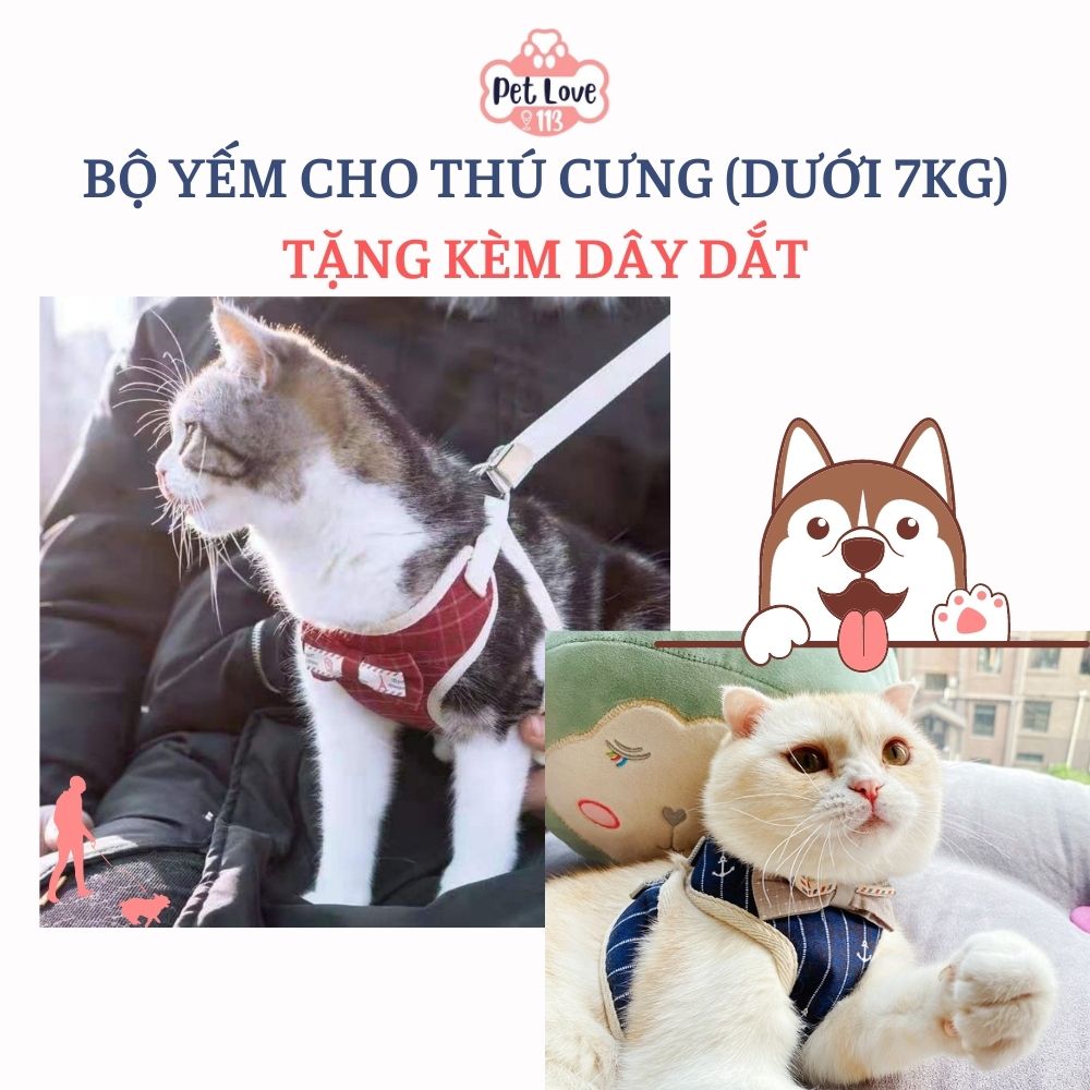 Bộ yếm dắt thú cưng đi dạo kèm dây phong cách Hàn Quốc Uniex dễ thương - phù hợp cho các bé dưới 7 kg