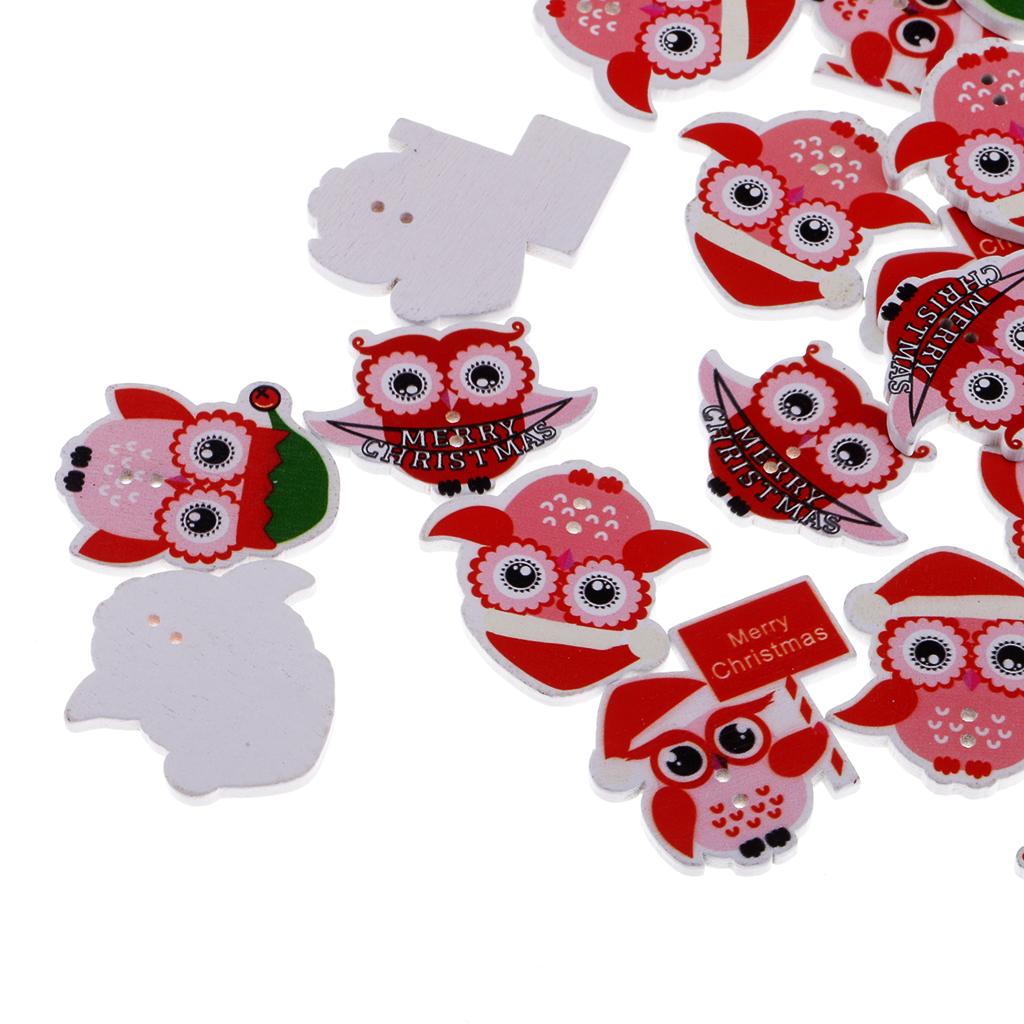 50 Bộ Giáng Sinh Vui Cú Nút Gỗ Cho Diy May Quần Áo Trang Trí Trẻ Em Hàng Thủ Công