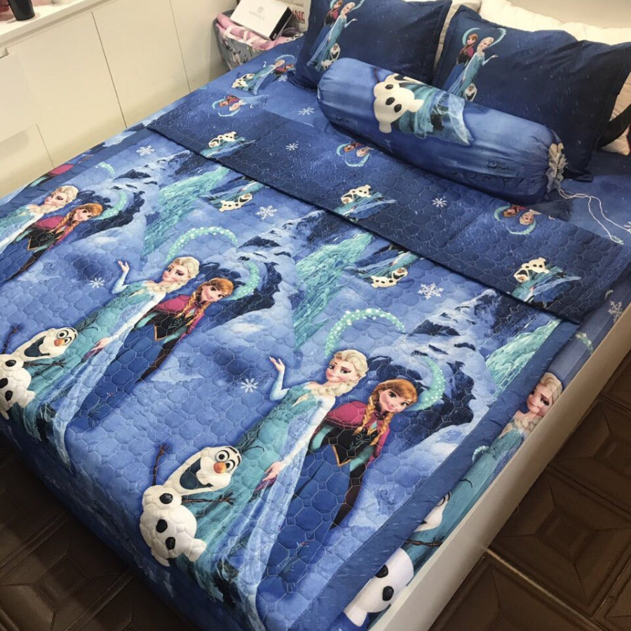 Bọ Chăn Ga Gối Cottong Poly Hè Thu 5 Món ELSA Xanh - 1m6x2m