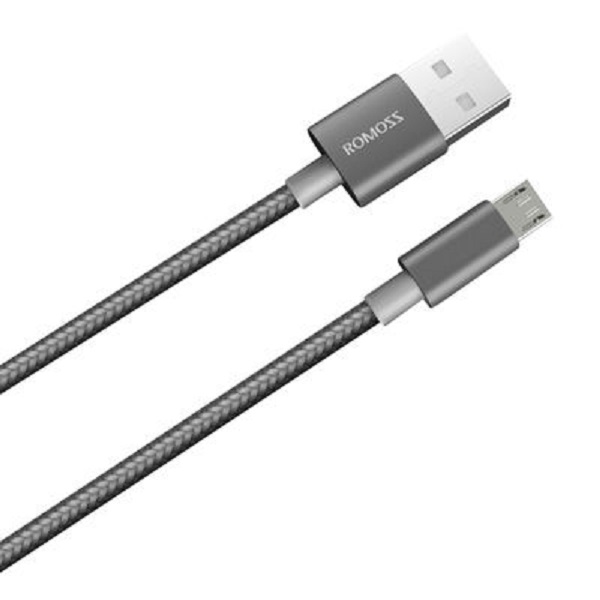 Cáp sạc nhanh micro USB bọc Nylon Romoss dài 1m (Xám) - Hàng chính hãng