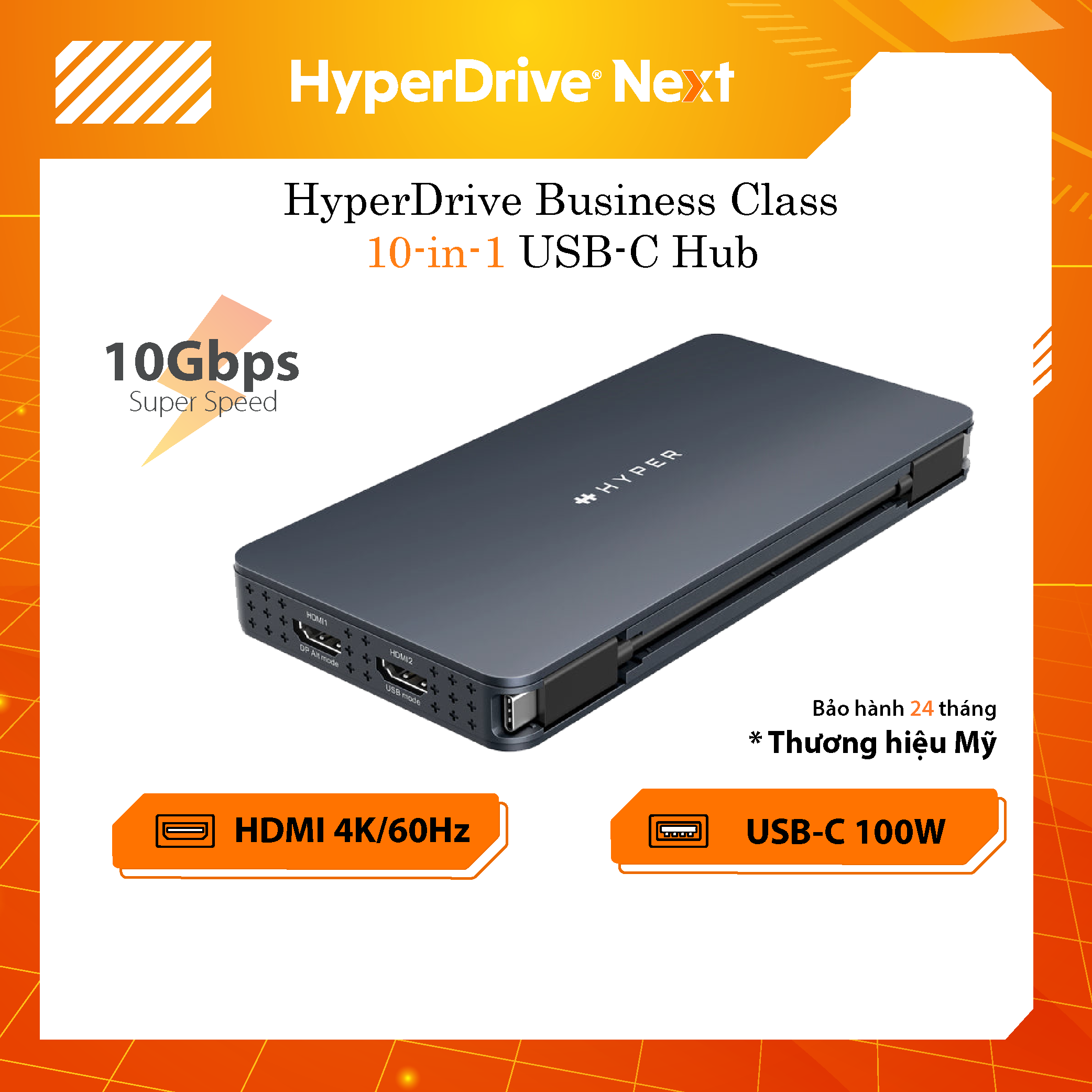 HUB chuyển đổi HyperDrive Next 10 in 1 Port Business CLASS USB-C DOCK CHO MACBOOK/LAPTOP – HD7001GL - Hàng Chính Hãng