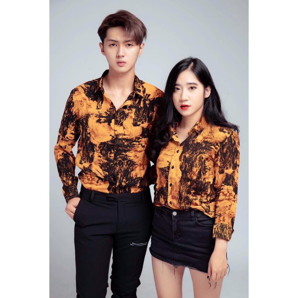 Áo Sơ Mi Đôi Nam Nữ Hoạ Tiết Aru Shop