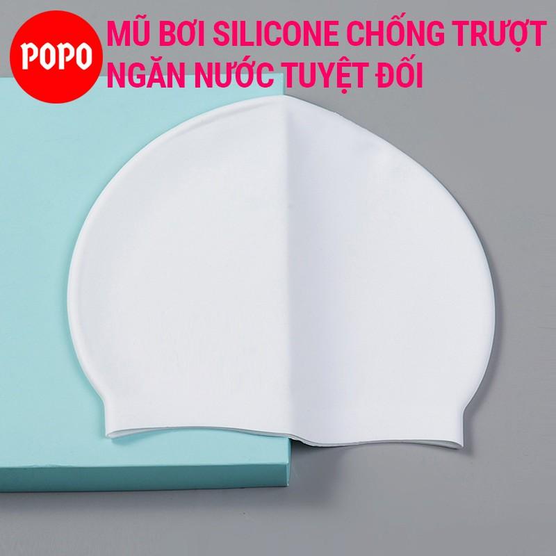Mũ bơi silicone  POPO nón bơi người lớn cho nam nữ, cho bé, trẻ em trên 6 tuổi chất liệu an toàn