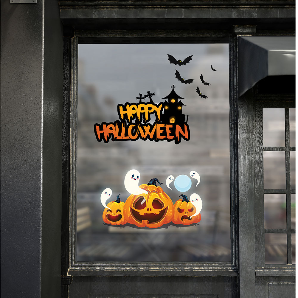 Decal trang trí Halloween 2020 combo bí ngô và hồn ma