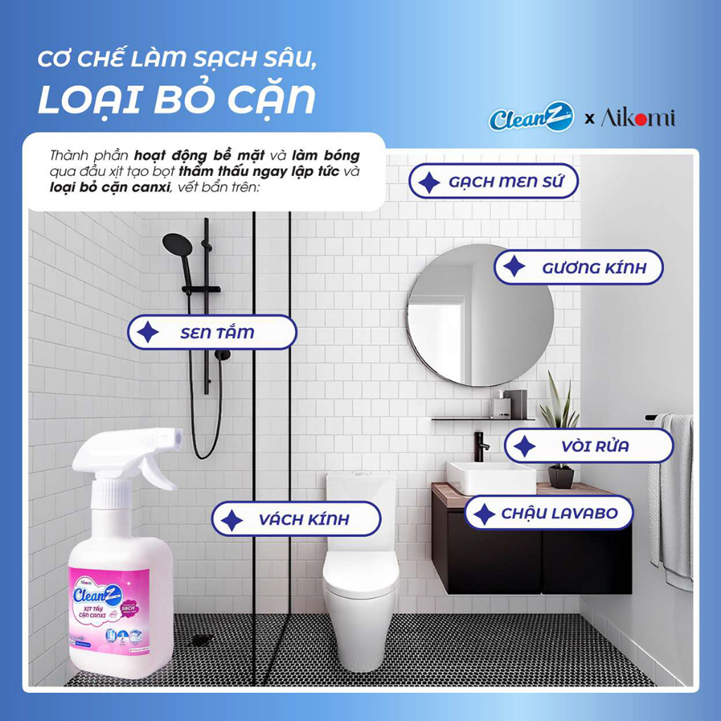 Chai Xịt Tẩy Cặn Canxi CleanZ Chống Ăn Mòn Inox Vệ Sinh Vòi Rửa, Vòi Sen, Vách Kính