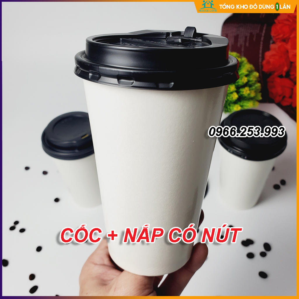Combo 50 chiếc cốc giấy 500ml CÓ NẮP hàng cao cấp xuất Hàn Quốc
