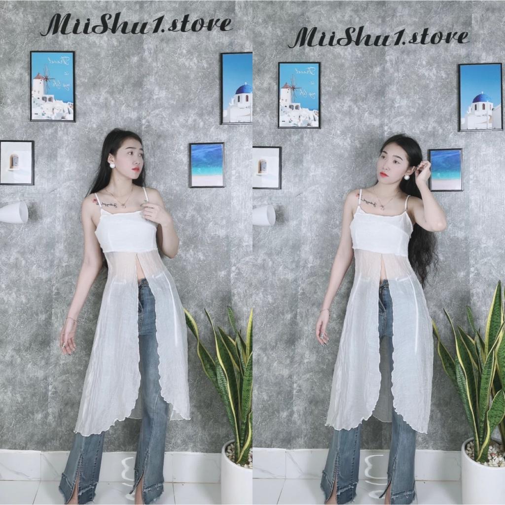 Áo 2 dây dáng dài xẻ tà vạt tôm cách điệu phối đồ cực chất, Áo rose top thiết kế 2 màu cá tính thời trang năng động